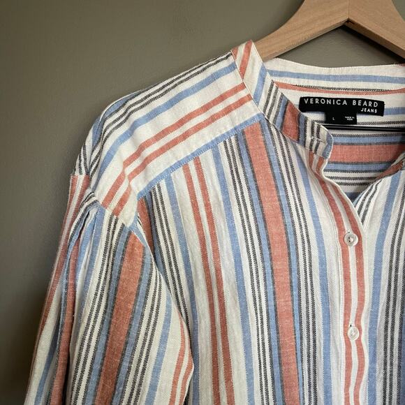 Veronica Beard Grove Striped Shirt Large Button Front Lightweight Gauzy Cotton - Picture 5 of 16